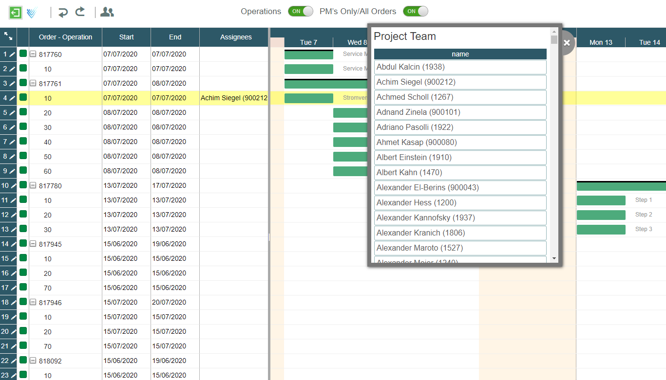 Planning and Scheduling app Screen 1