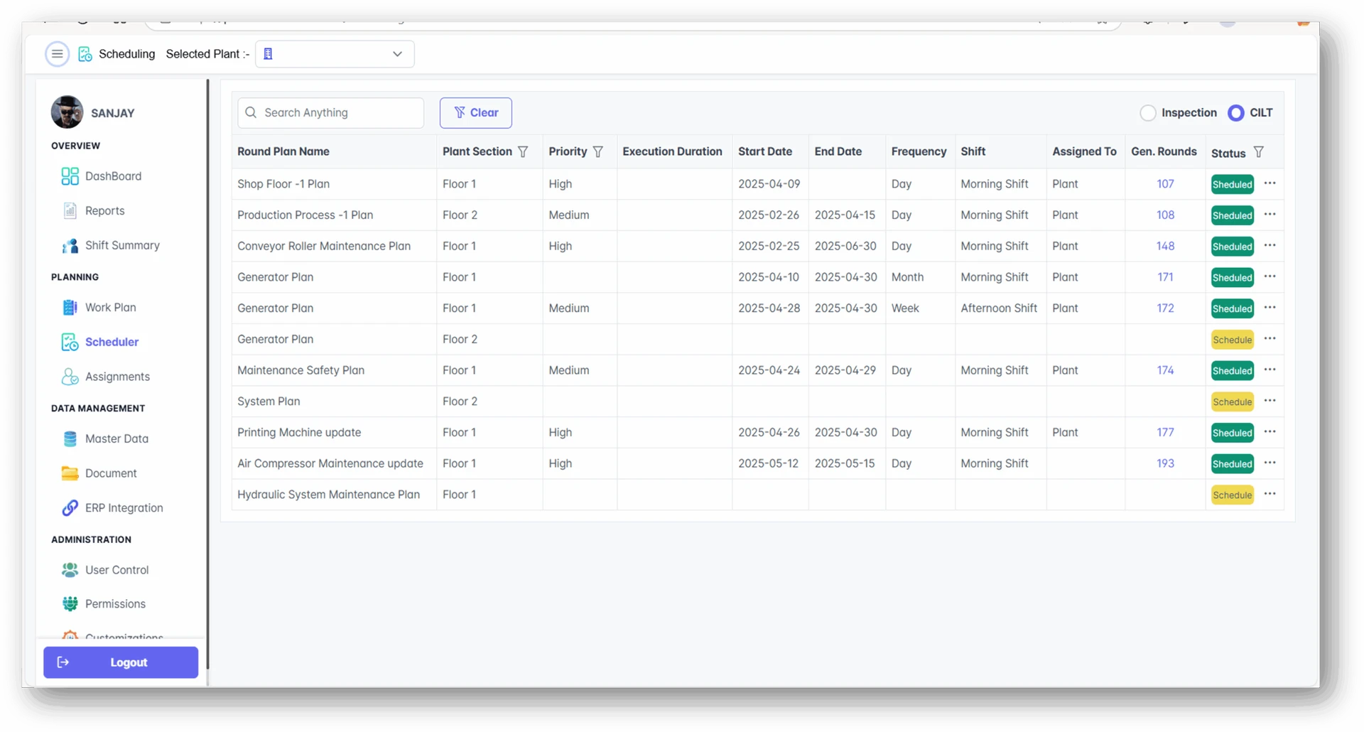Planning and scheduling calendar view on the web application